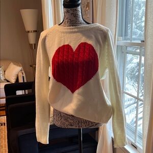 Heart Patterned White Sweater